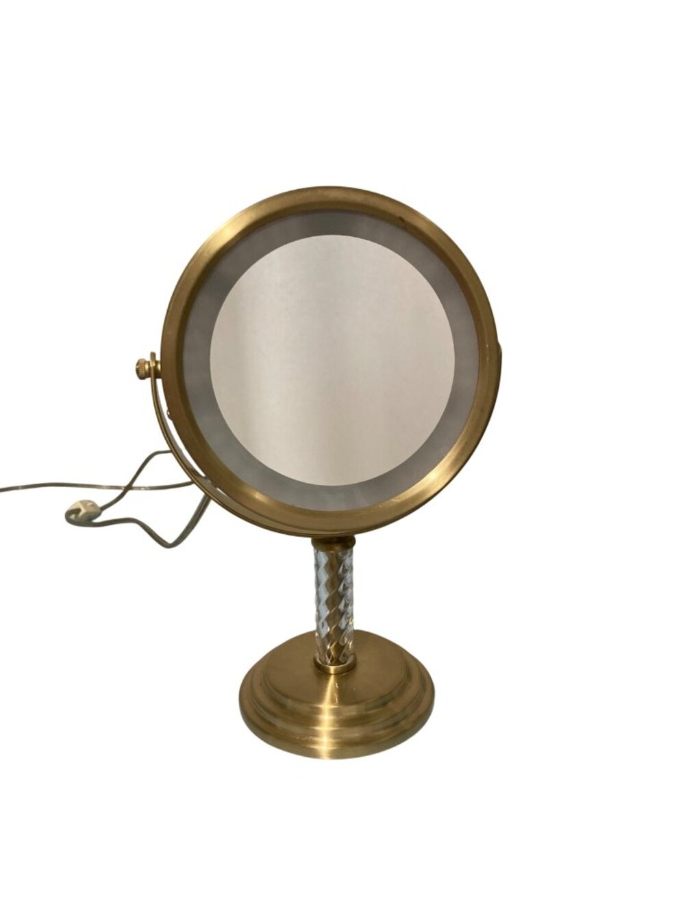 Vintage Brass Toned Lighted Tabletop Adjustable Makeup Mirror
